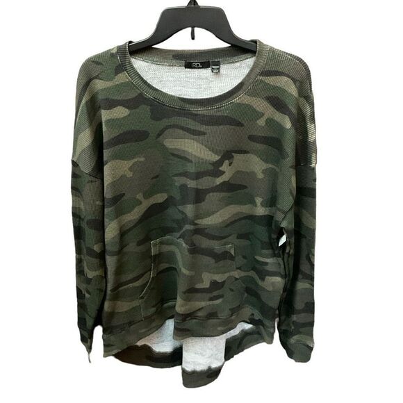 RDI Top Camouflage Crew Neck Green Black Kangaroo Front Pocket Women Small - Picture 1 of 9